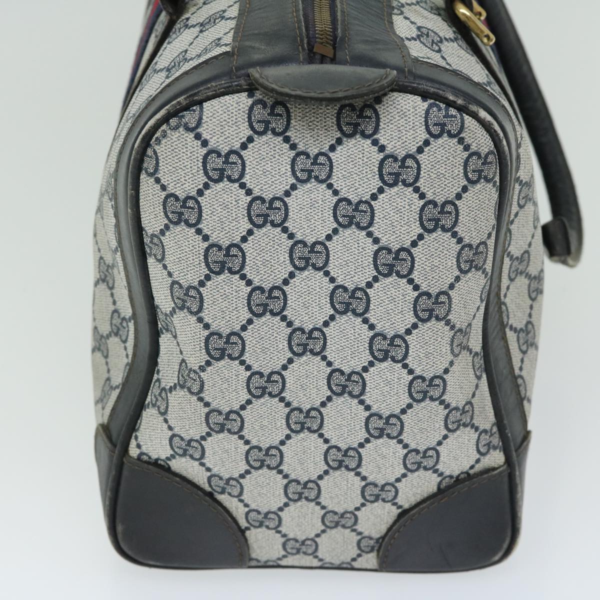 GUCCI GG Supreme Sherry Line Boston Bag PVC Navy Red  fm3263