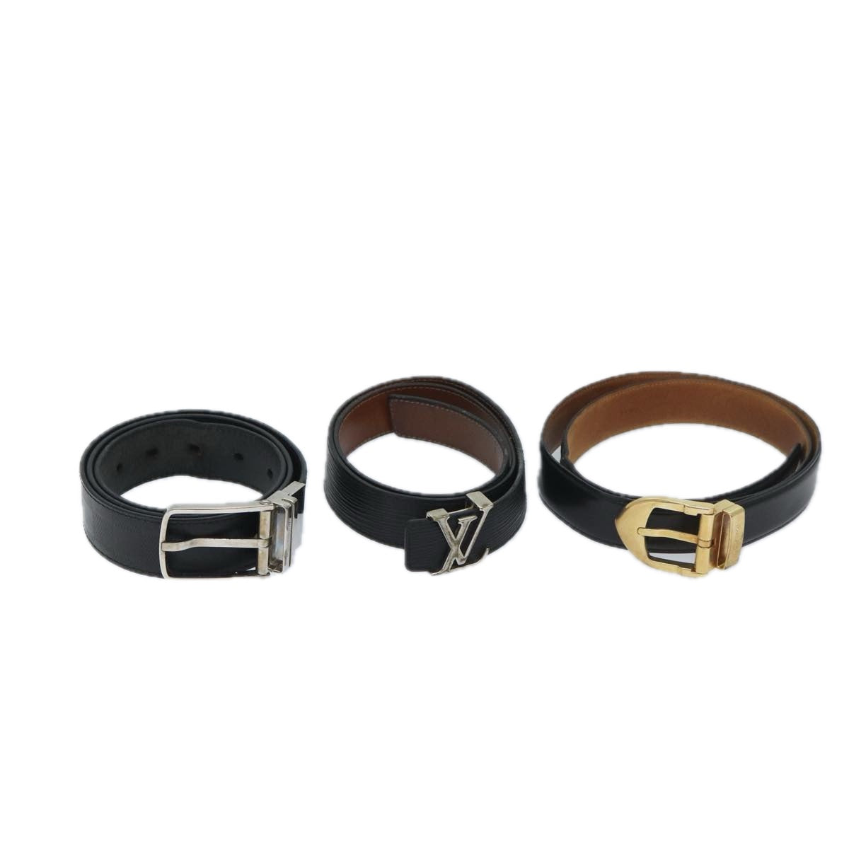 LOUIS VUITTON Epi Damier Belt Leather 3Set Black LV fm3295