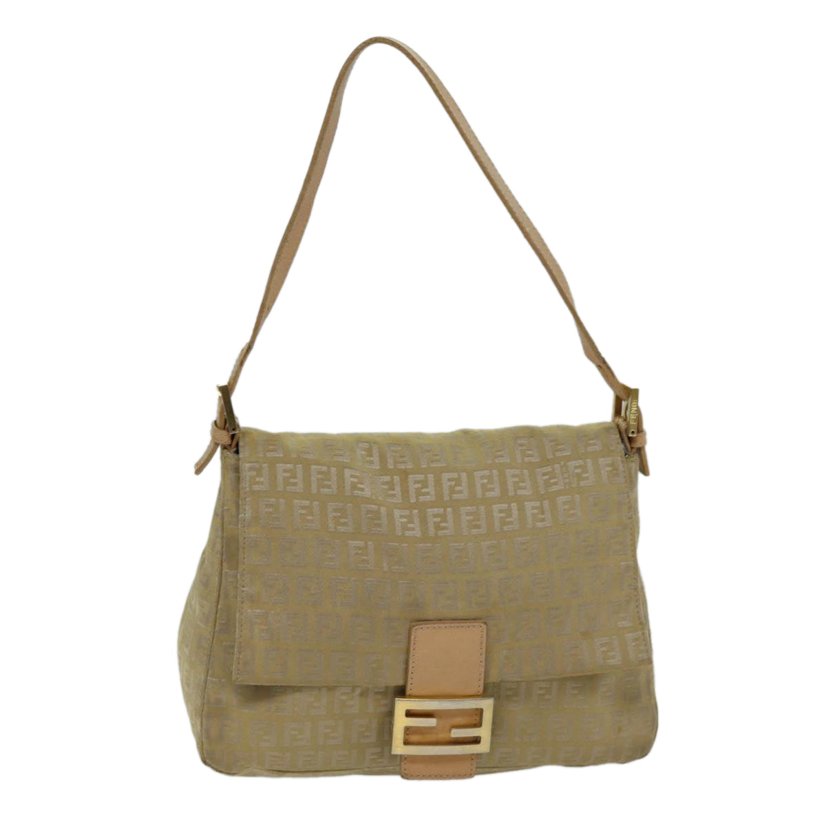 Luxury Fendi Zucchino Canvas Mamma Baguette Shoulder Bag Beigefm3459