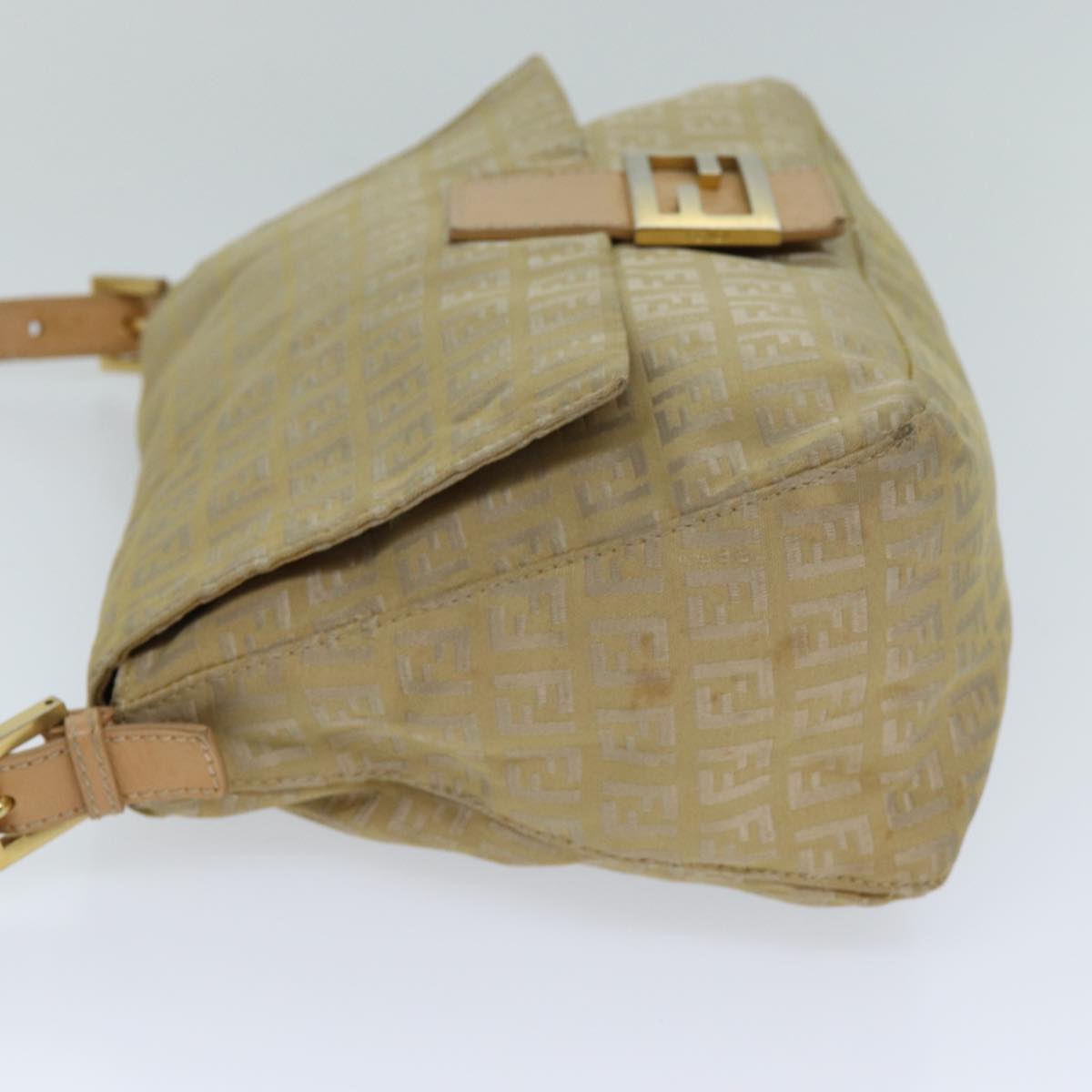 Luxury Fendi Zucchino Canvas Mamma Baguette Shoulder Bag Beigefm3459