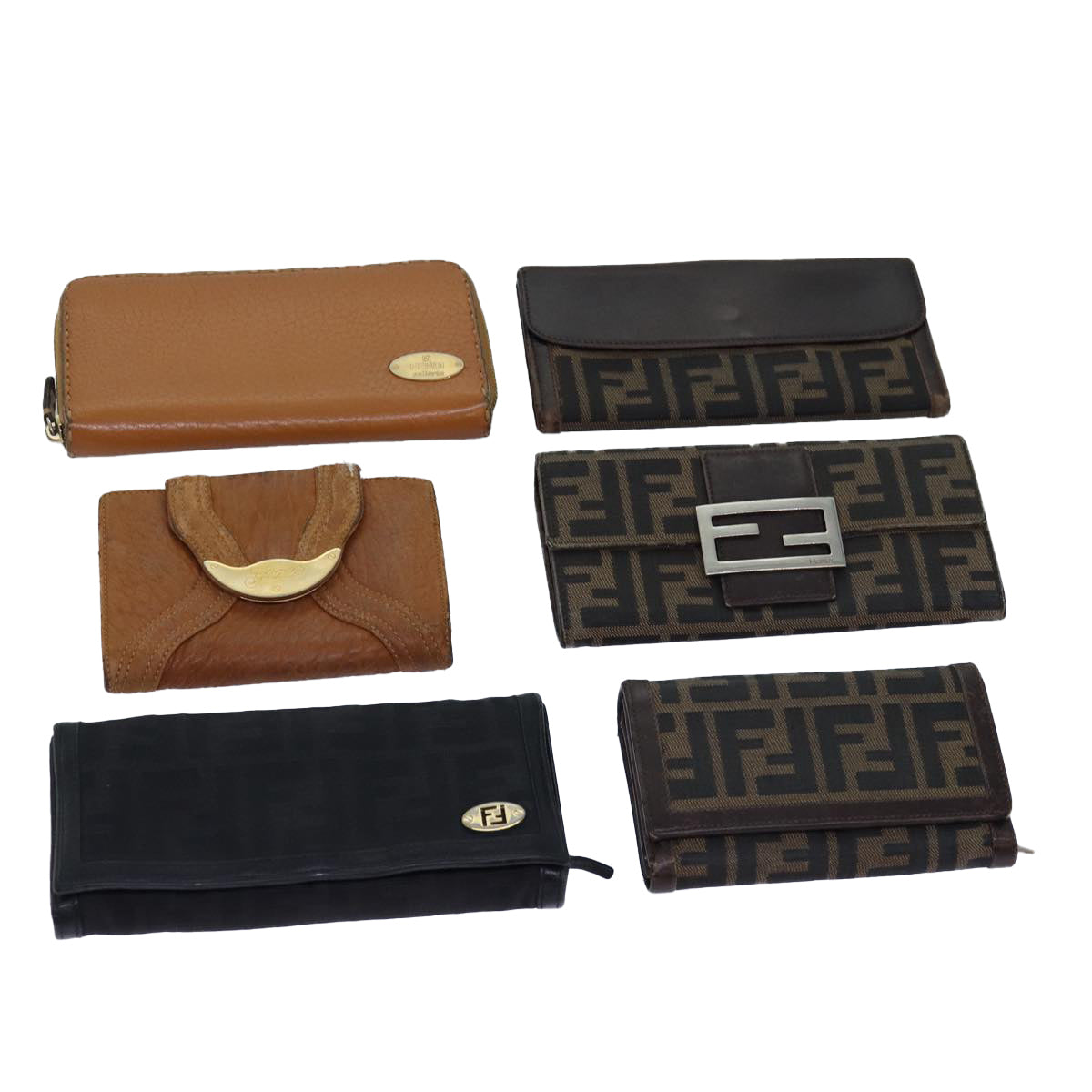 Luxury Fendi Zucca Canvas Wallet Leather 6Set Black Brownfm3475