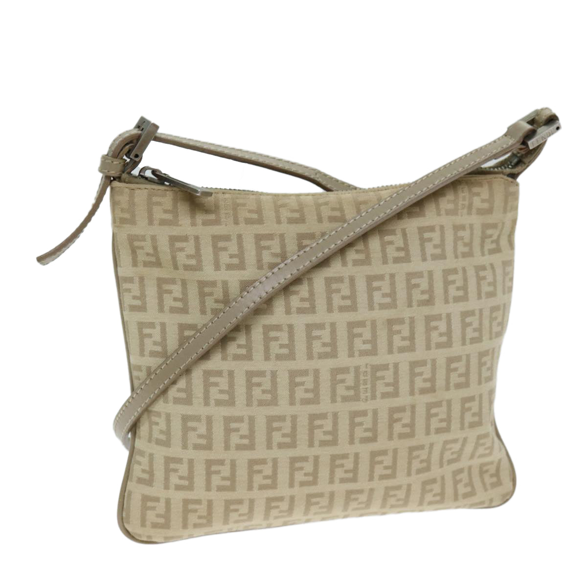 Luxury Fendi Zucchino Canvas Shoulder Bag Beigefm3513