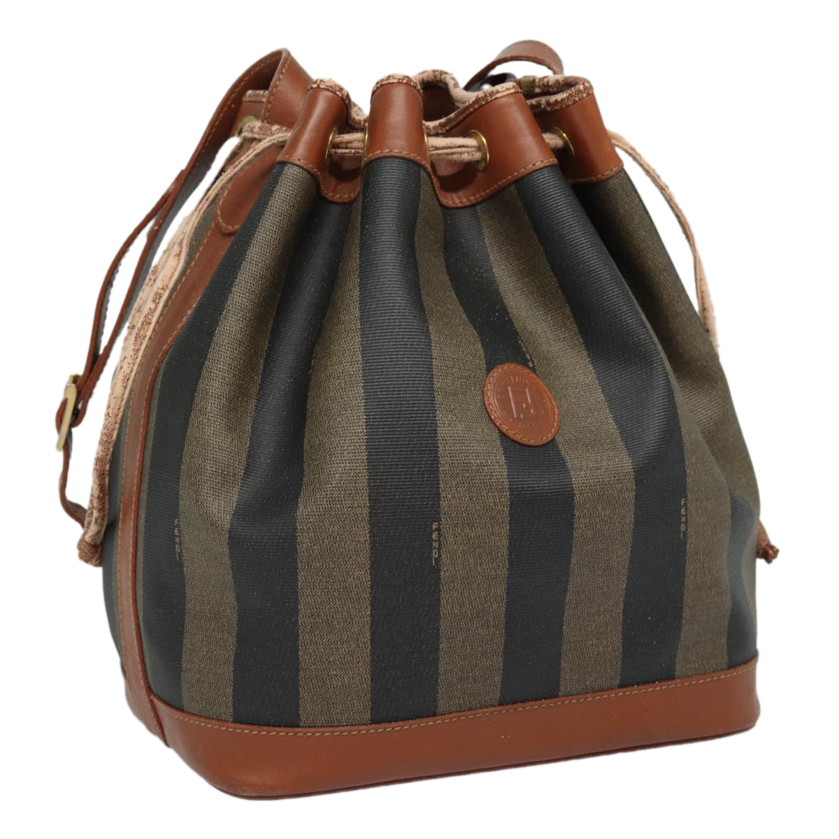 Luxury Fendi Pecan Canvas Shoulder Bag Brown Black goldfm3718