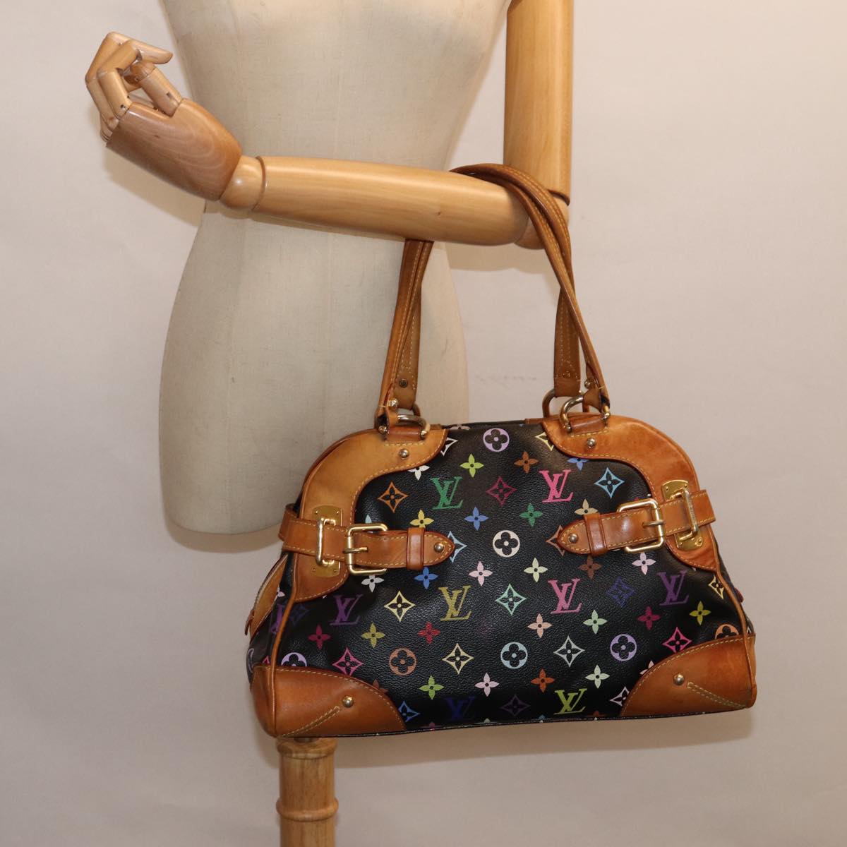 LOUIS VUITTON Monogram Multicolor Claudia Hand Bag Black M40194 LV fm3735