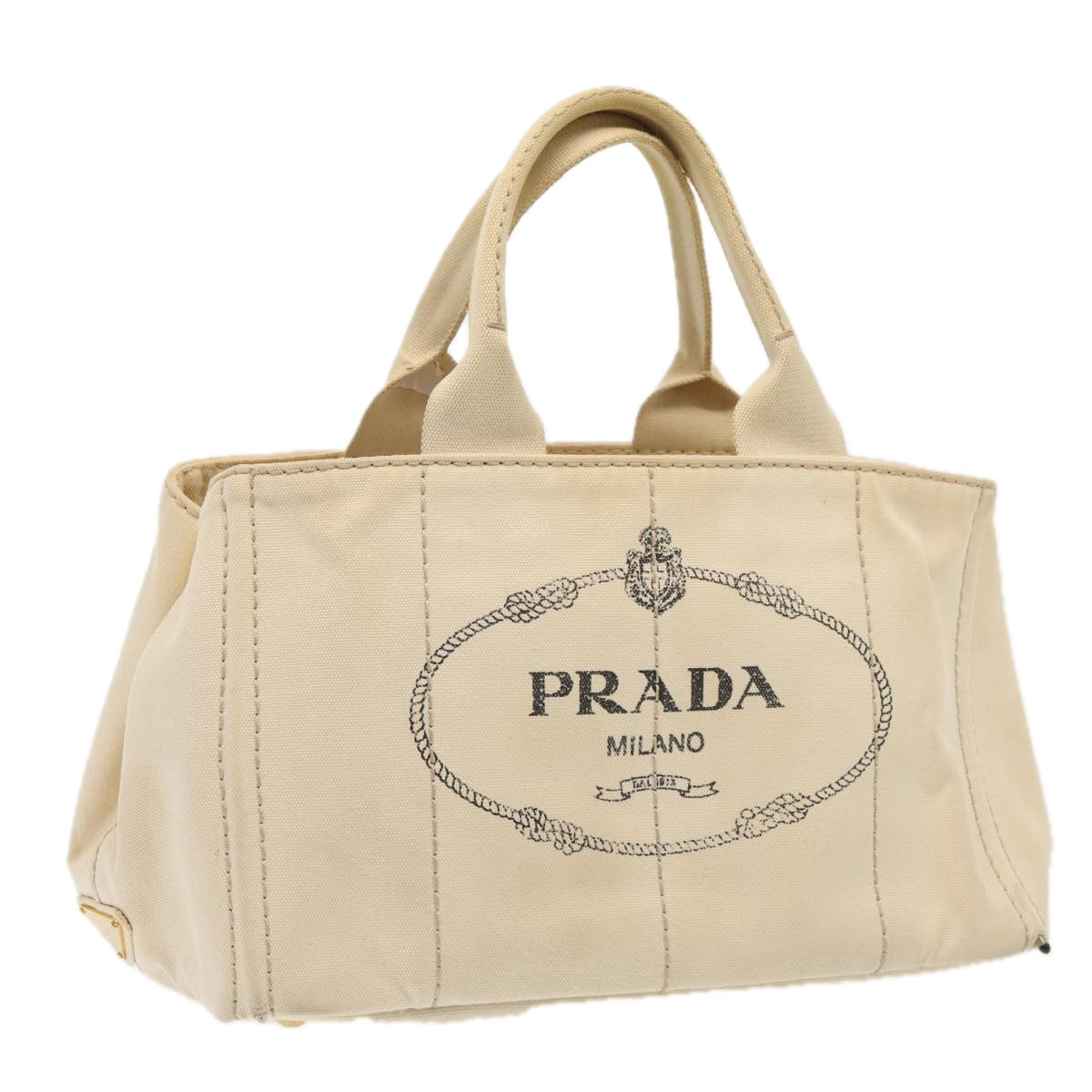 Luxury Prada Canapa MM Hand Bag Canvas White Gold  fm3744