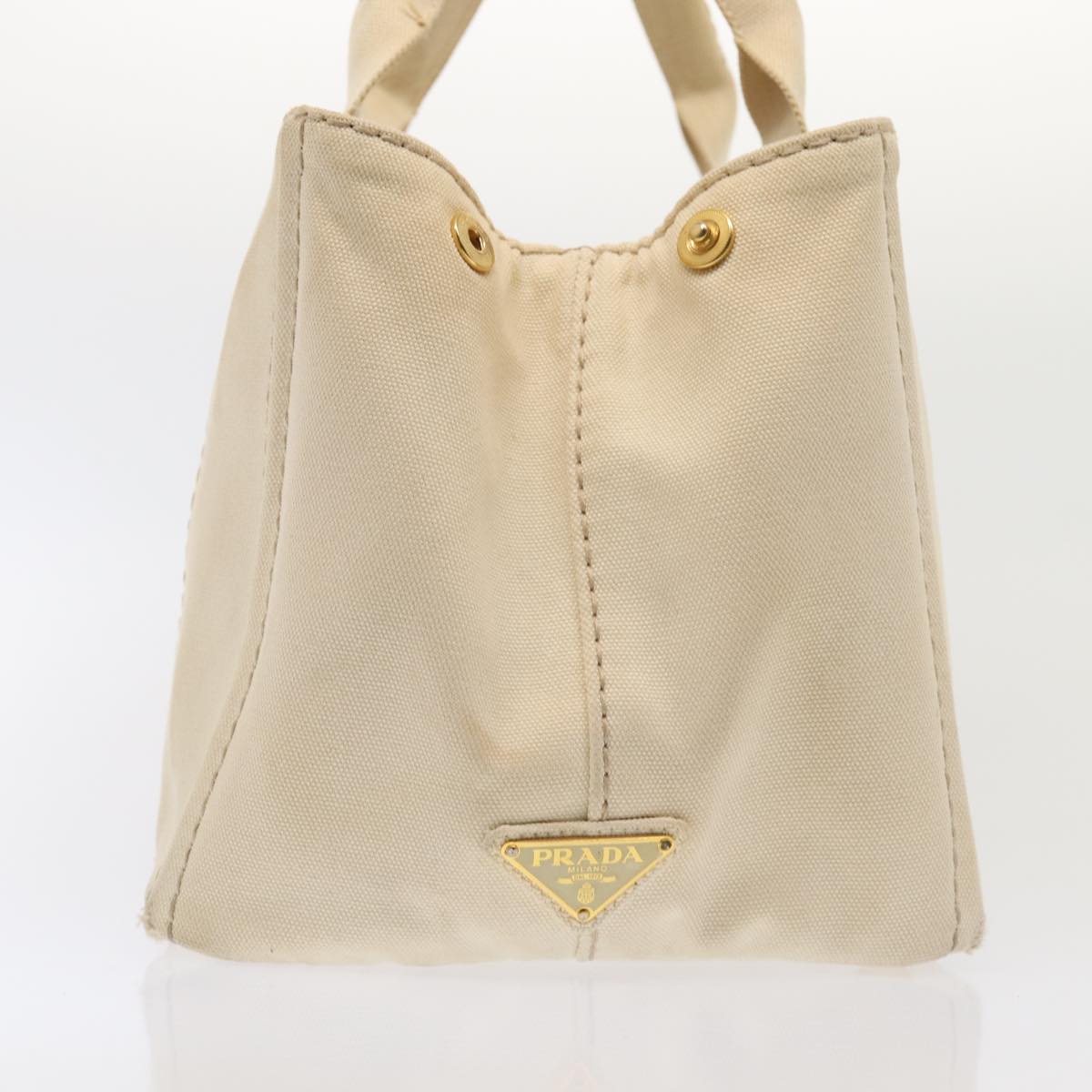 Luxury Prada Canapa MM Hand Bag Canvas White Gold  fm3744