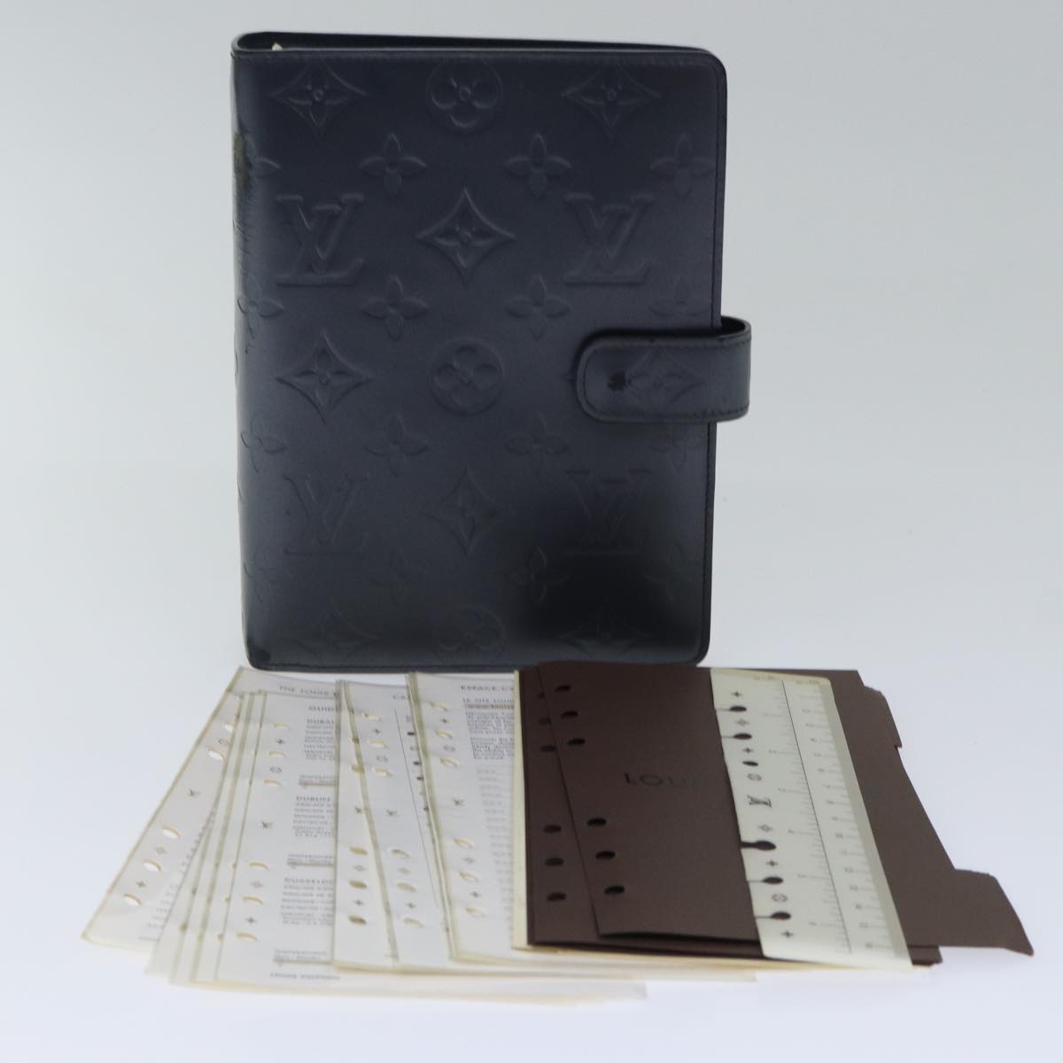 LOUIS VUITTON Monogram mat Agenda MM Day Planner Cover Navy LV fm3771