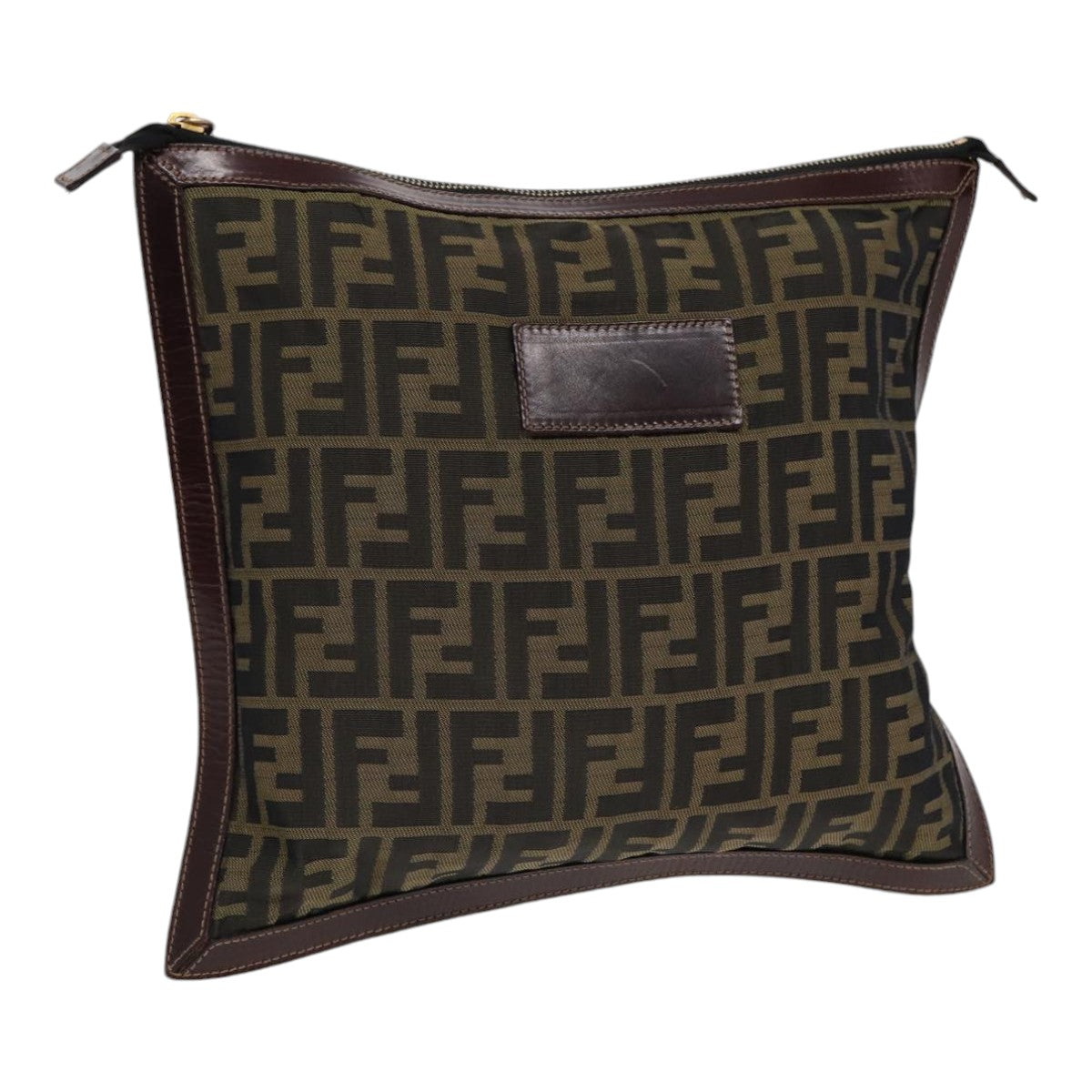 Luxury Fendi Zucca Canvas Clutch Bag Brown Black goldfm3776