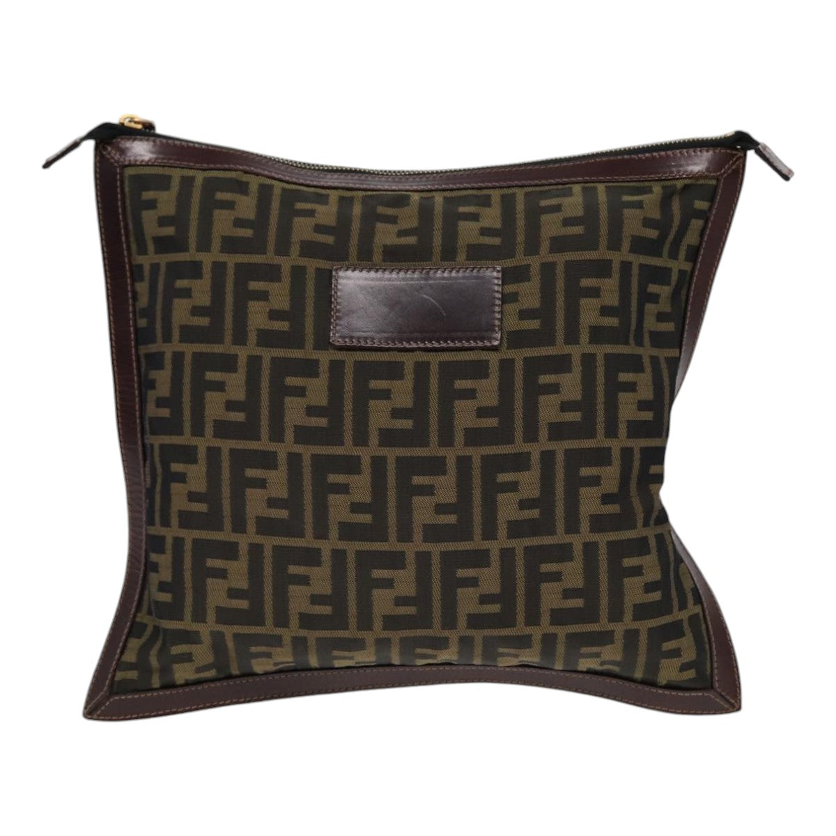Luxury Fendi Zucca Canvas Clutch Bag Brown Black goldfm3776
