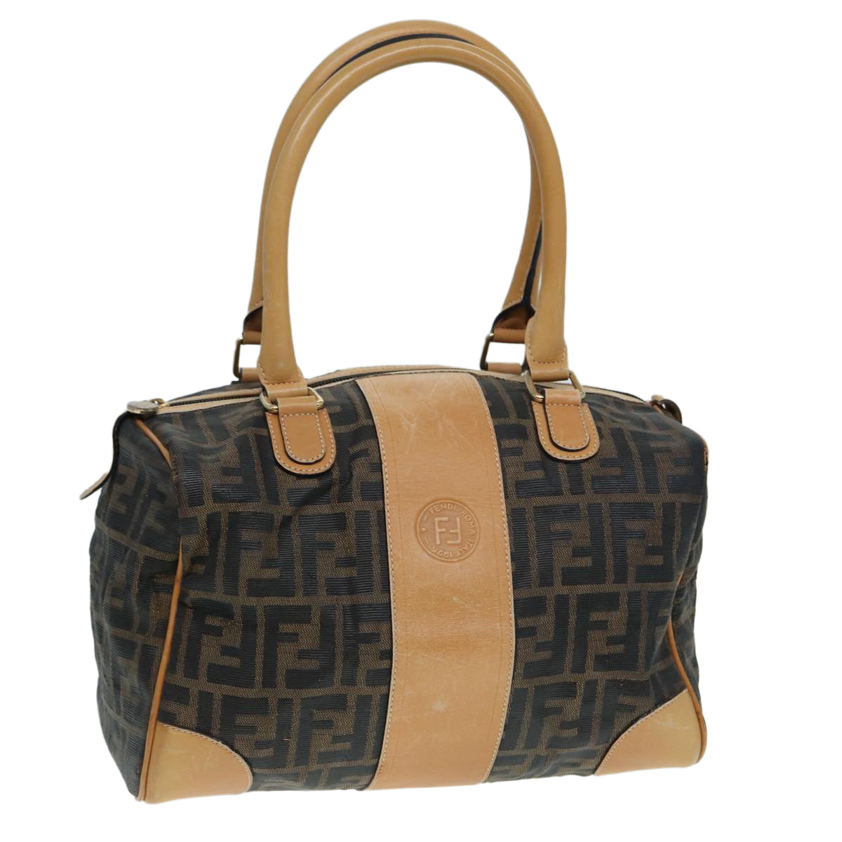 Luxury Fendi Zucca Canvas Hand Bag Brown Black goldfm3783