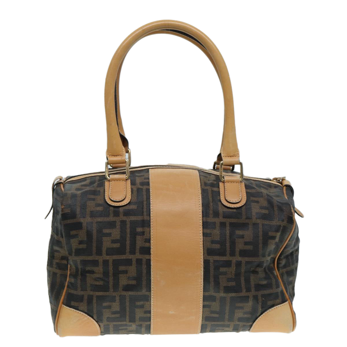 Luxury Fendi Zucca Canvas Hand Bag Brown Black goldfm3783