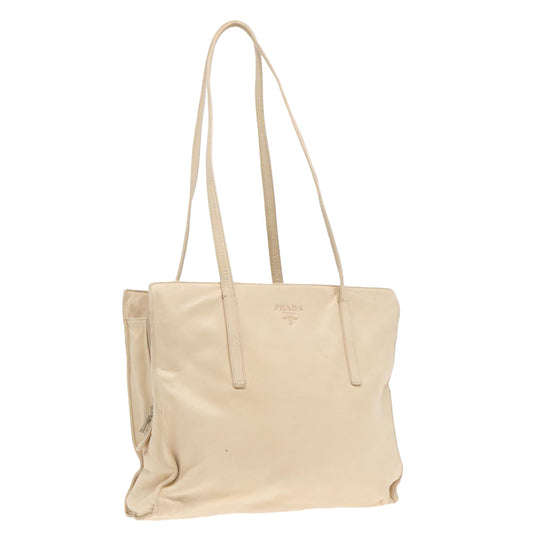 Luxury Prada Shoulder Bag Leather Beige Silver  fm3813