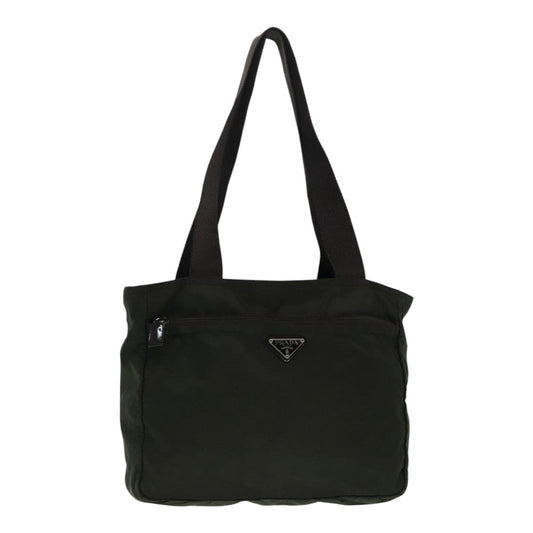 Luxury Prada Tote Bag Nylon Khaki Brown Silver  fm3816