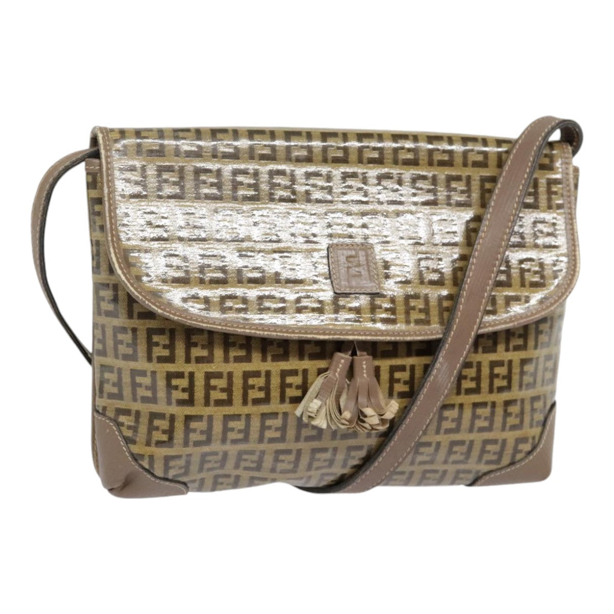 Luxury Fendi Zucchino Canvas Shoulder Bag Vintage Beigefm3888