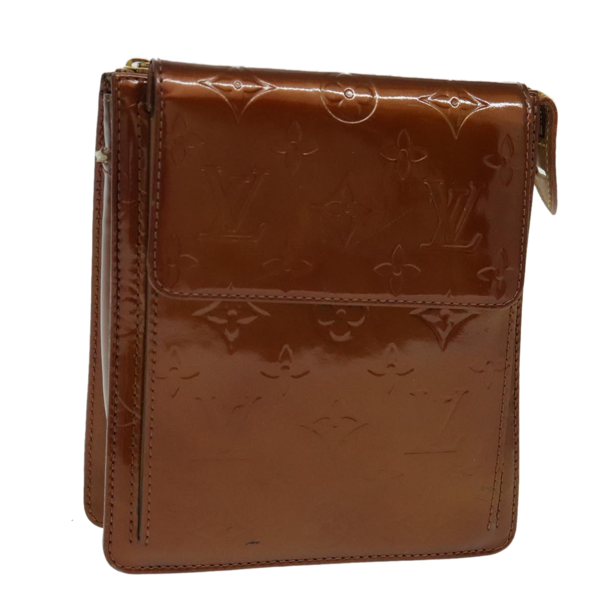 LOUIS VUITTON Monogram Vernis Motto Accessory Pouch Bronze M91138 LV fm3974
