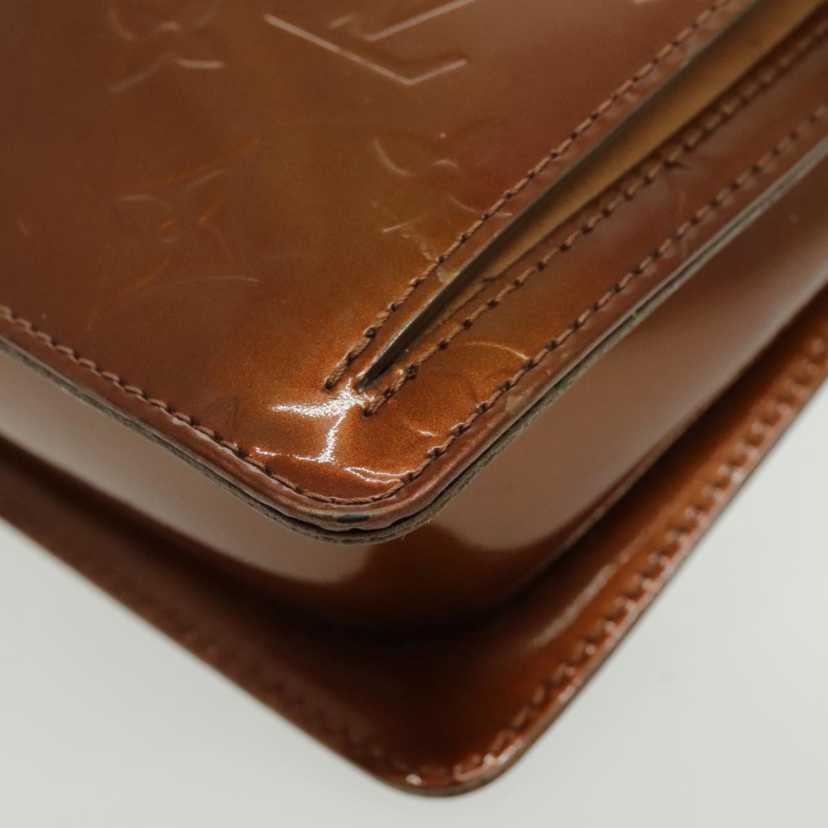 LOUIS VUITTON Monogram Vernis Motto Accessory Pouch Bronze M91138 LV fm3974