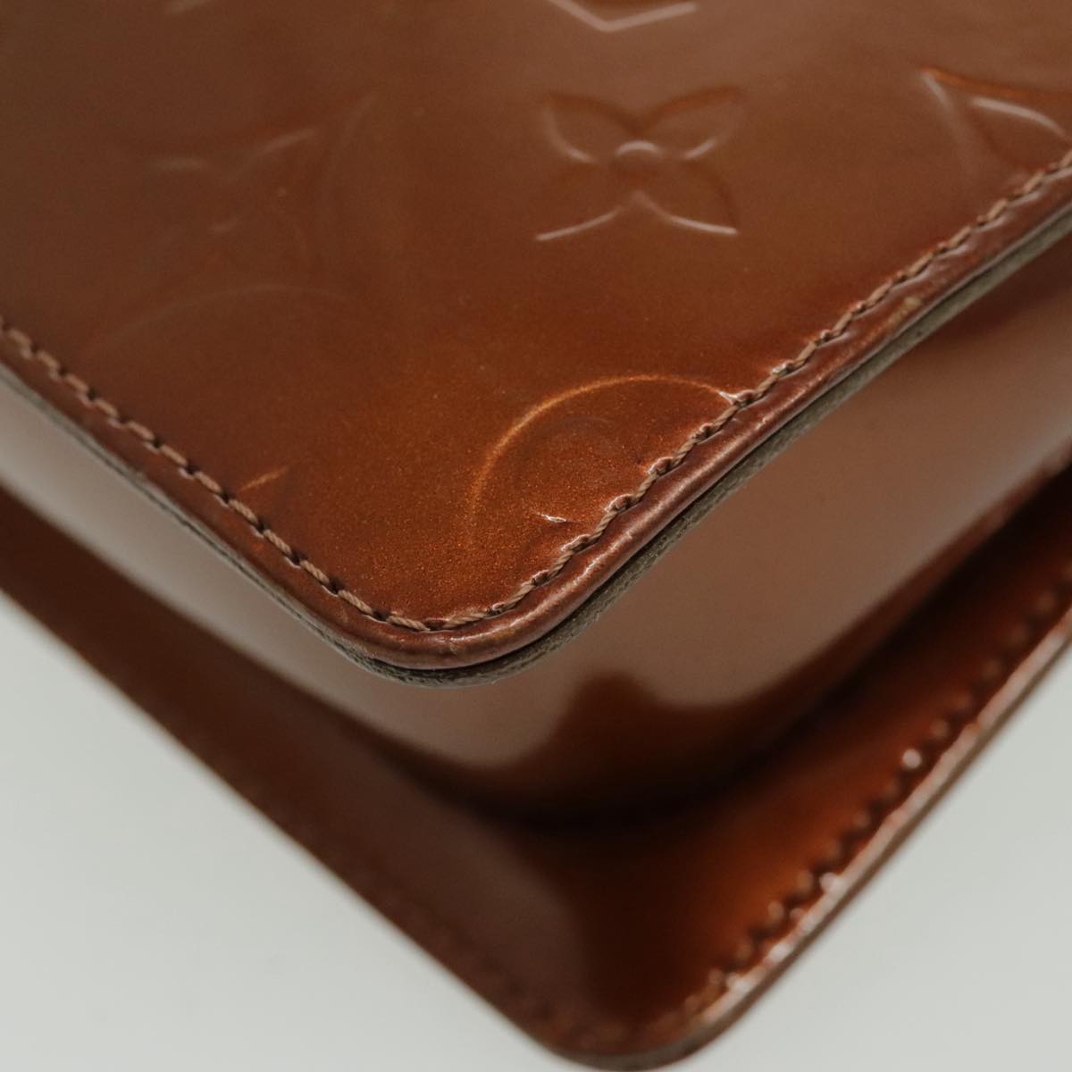 LOUIS VUITTON Monogram Vernis Motto Accessory Pouch Bronze M91138 LV fm3974