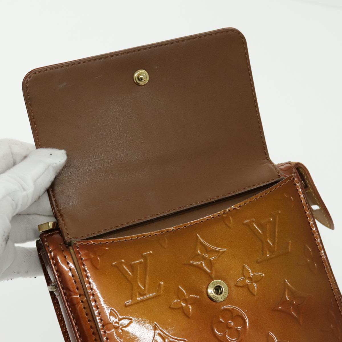 LOUIS VUITTON Monogram Vernis Motto Accessory Pouch Bronze M91138 LV fm3974