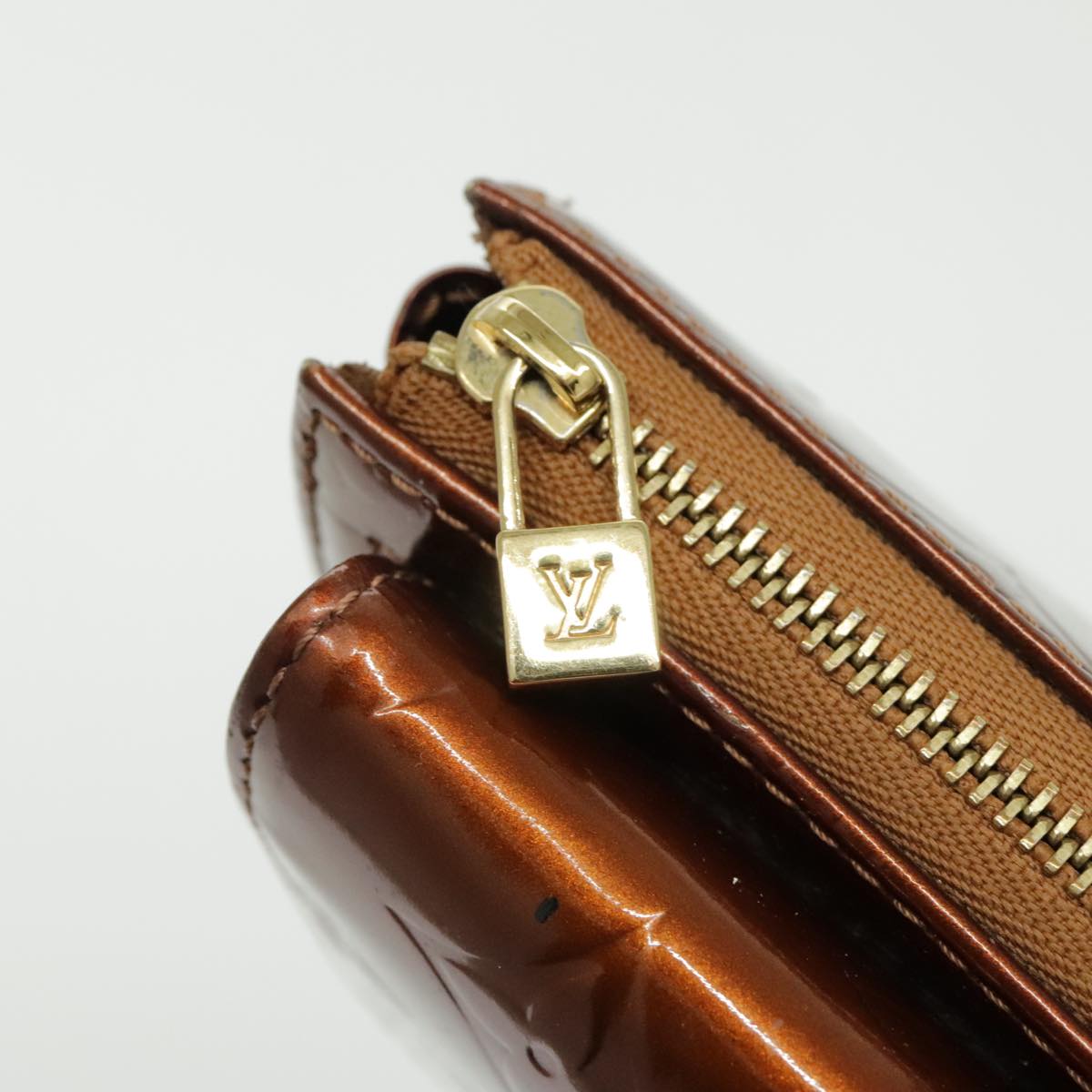 LOUIS VUITTON Monogram Vernis Motto Accessory Pouch Bronze M91138 LV fm3974