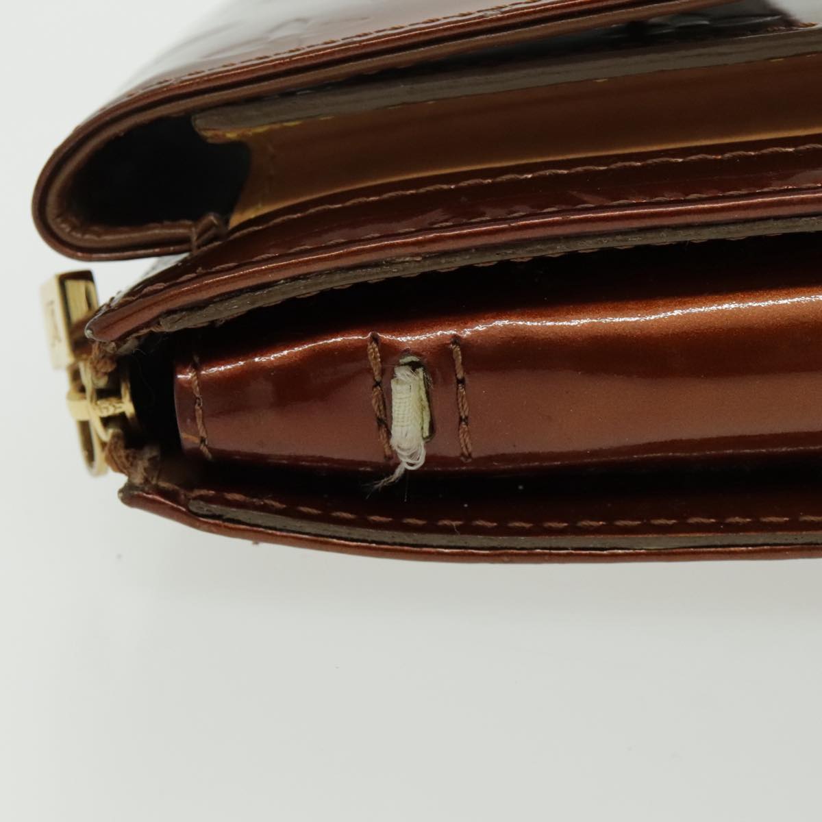 LOUIS VUITTON Monogram Vernis Motto Accessory Pouch Bronze M91138 LV fm3974
