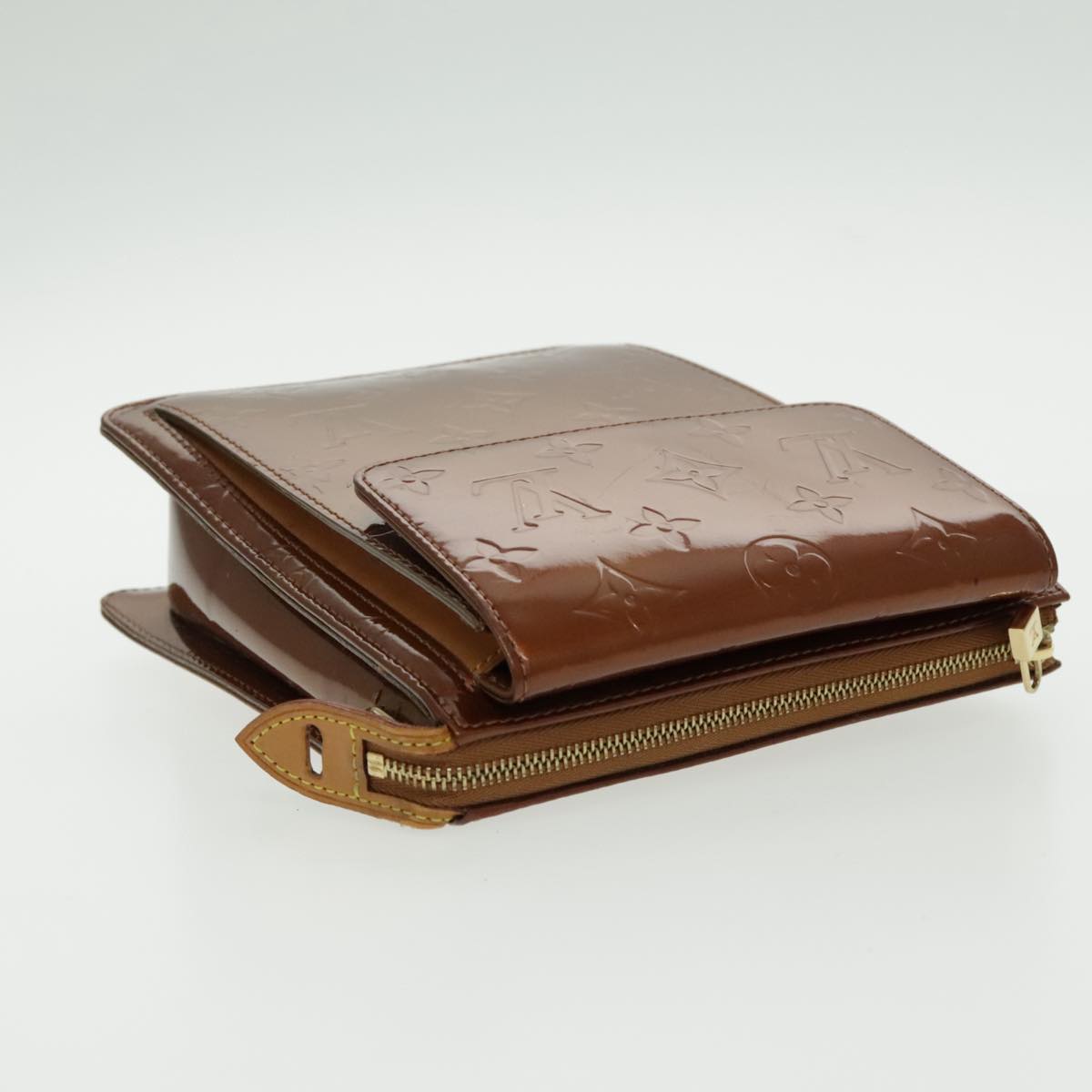 LOUIS VUITTON Monogram Vernis Motto Accessory Pouch Bronze M91138 LV fm3974