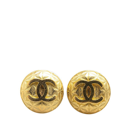 Chanel Vintage Coco Mark Round Earrings Gold