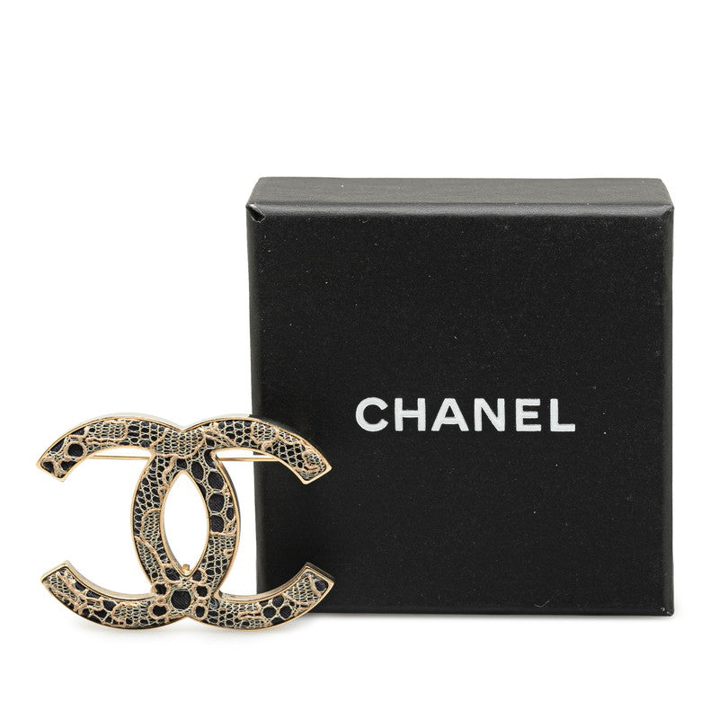 Chanel Coco Mark Corsage Lace Brooch Gold Black