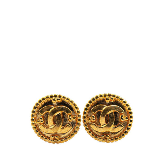 Chanel Vintage Coco Mark Round Earrings Gold