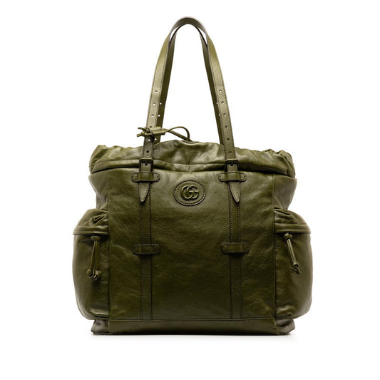 Luxury Gucci Trending 2025 Leather Drawstring Double G Tote Bag