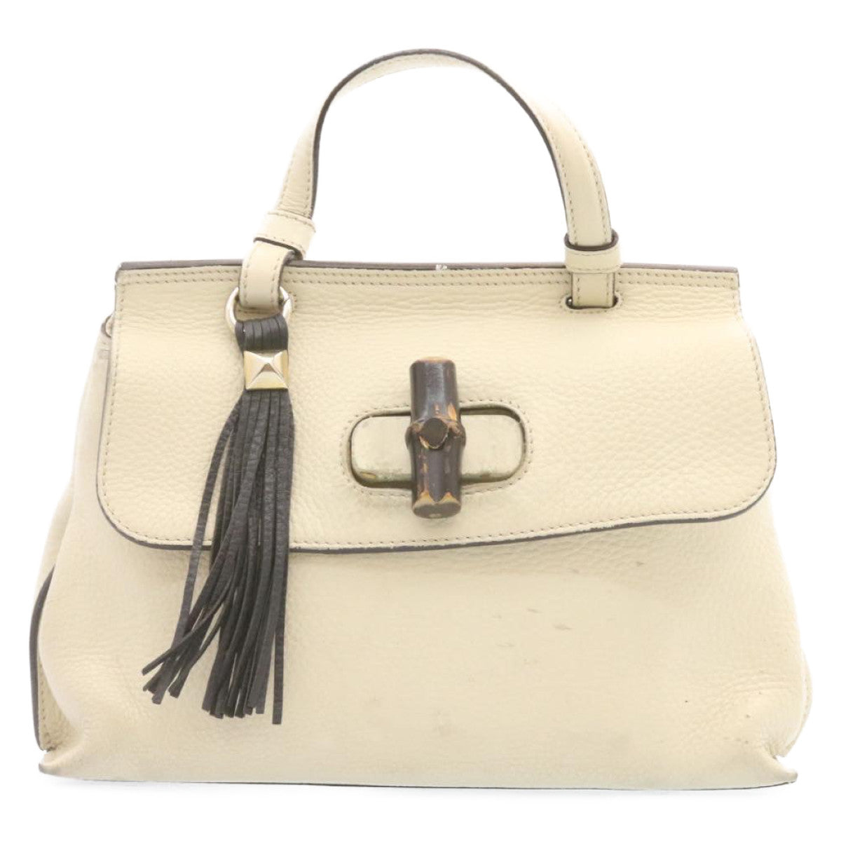 Luxury Gucci Bamboo Turn Lock 2Way Hand Bag White Auth am1235g