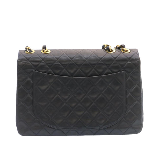 CHANEL Big Matelasse Flap Chain Shoulder Bag Lamb Skin Black Gold  am1276gA