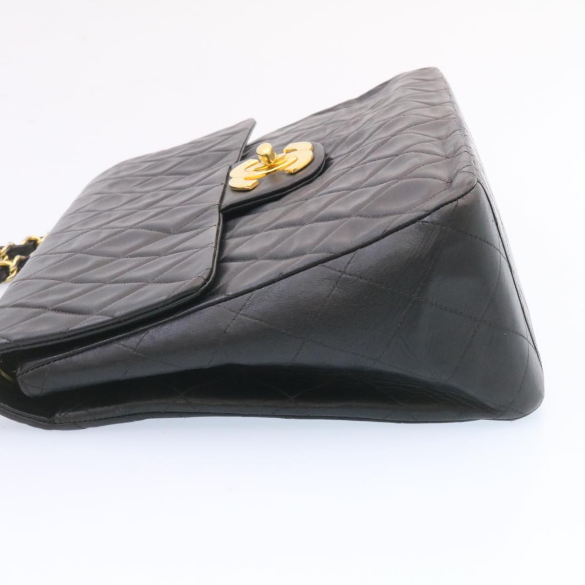 CHANEL Big Matelasse Flap Chain Shoulder Bag Lamb Skin Black Gold  am1276gA