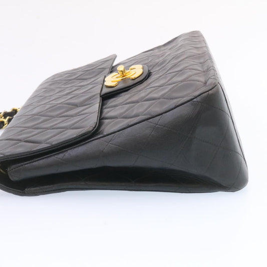 CHANEL Big Matelasse Flap Chain Shoulder Bag Lamb Skin Black Gold  am1276gA