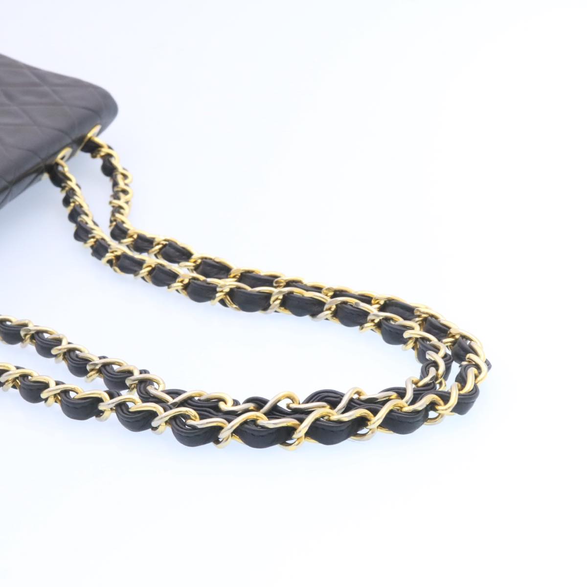 CHANEL Big Matelasse Flap Chain Shoulder Bag Lamb Skin Black Gold  am1276gA