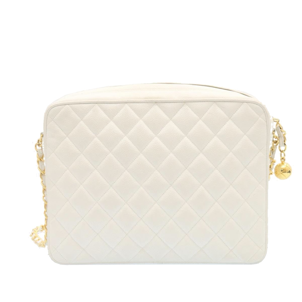 Luxury Chanel Matelasse Chain Shoulder Bag Caviar Skin Gold White CC  am1370gA