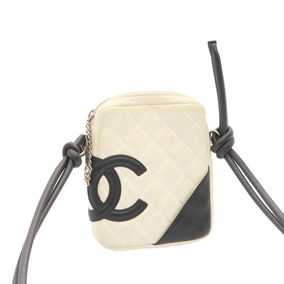 Luxury Chanel Cambon Line Shoulder Bag Leather White Black CC  am1647gA
