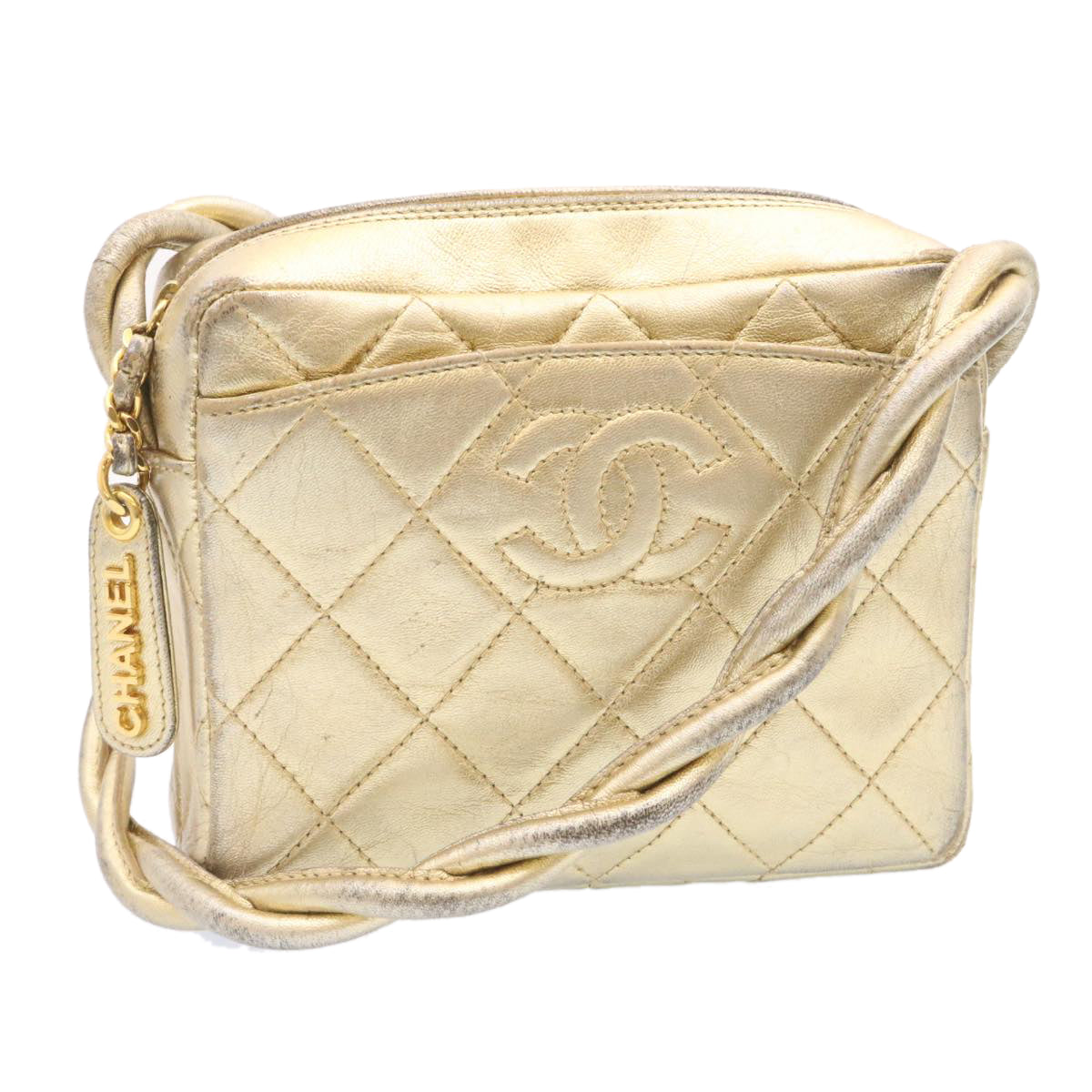 Luxury Chanel Lamb Skin Matelasse Shoulder Bag Gold CC  am1684gA