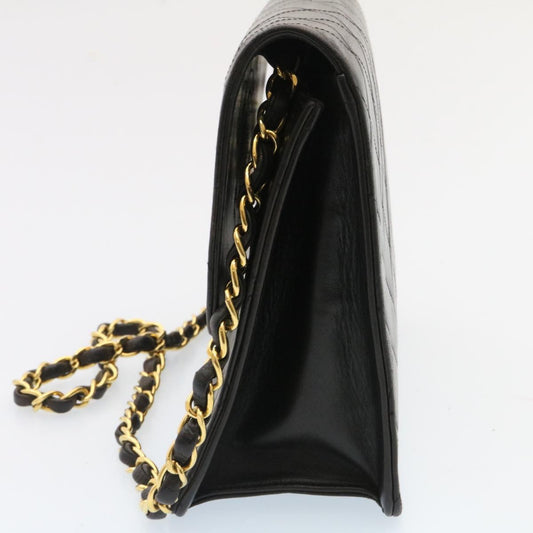 CHANEL Matelasse Chain Flap Shoulder Bag Lamb Skin Black Gold CC  am1708gA