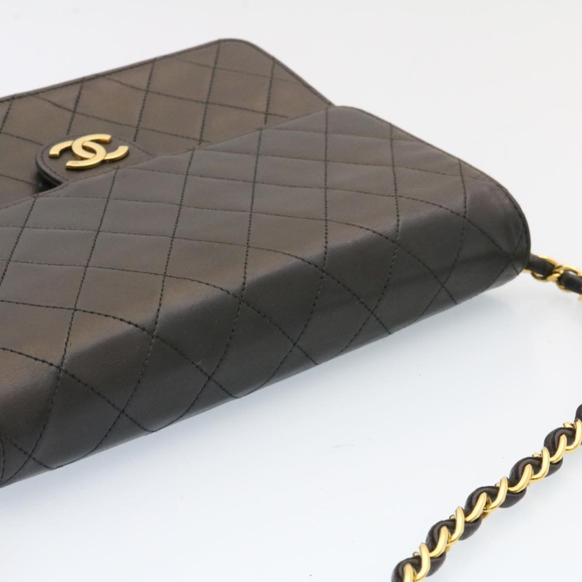 CHANEL Matelasse Chain Flap Shoulder Bag Lamb Skin Black Gold CC  am1708gA