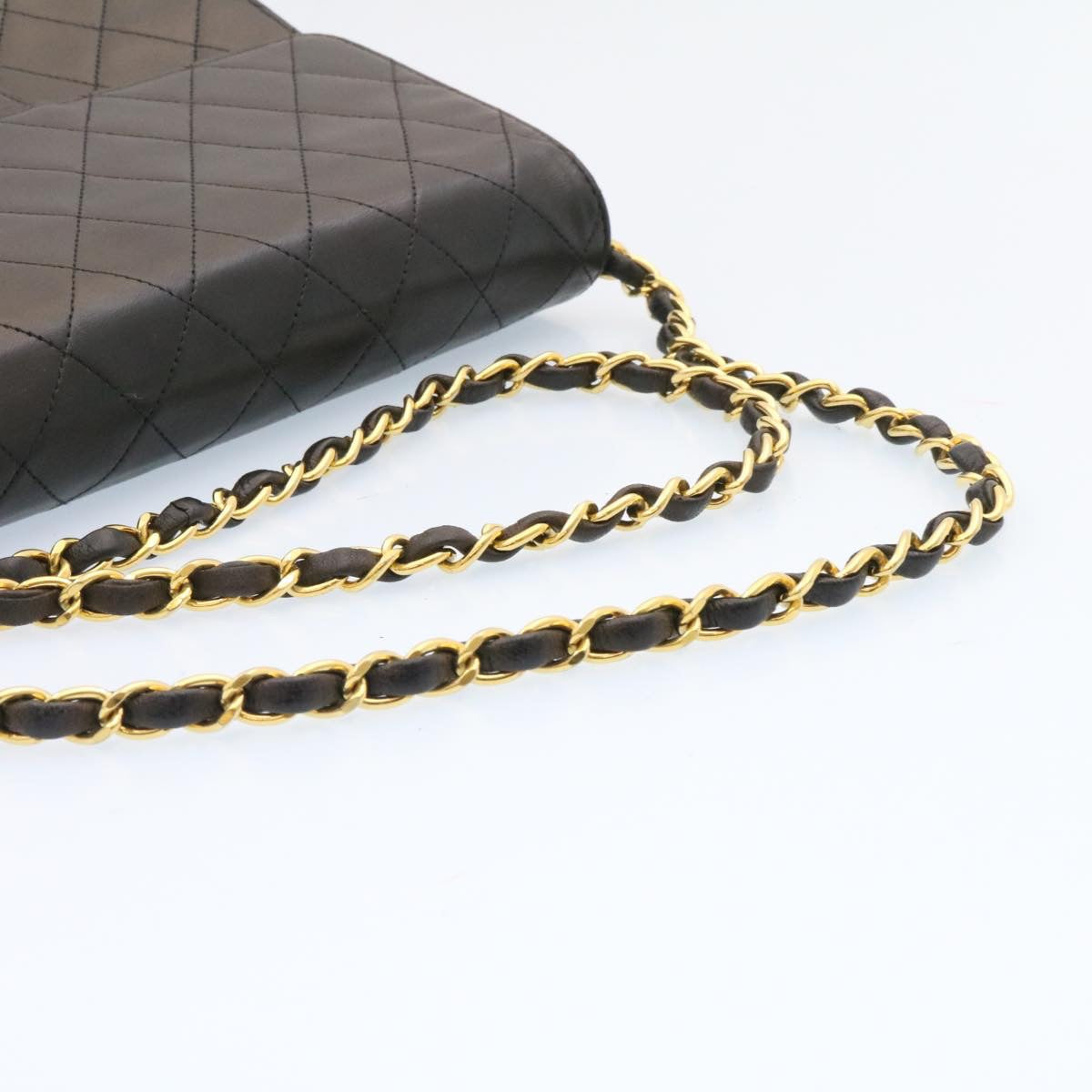 CHANEL Matelasse Chain Flap Shoulder Bag Lamb Skin Black Gold CC  am1708gA