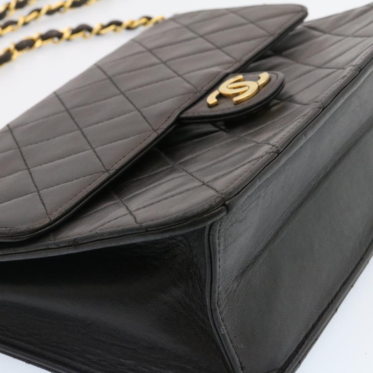 CHANEL Matelasse Chain Flap Shoulder Bag Lamb Skin Black Gold CC  am1708gA