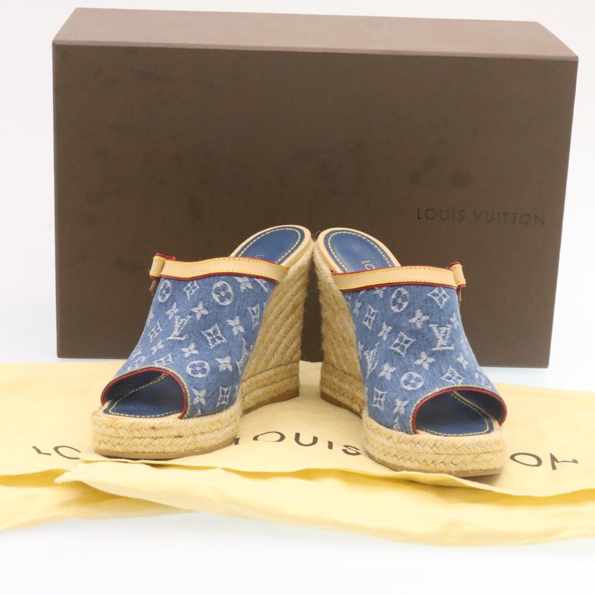 LOUIS VUITTON Monogram Denim Sandals Blue LV am1740g