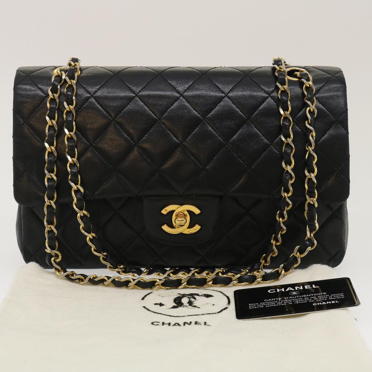 CHANEL Classic Matelasse 25 Chain Flap Shoulder Bag Lamb Skin Black am2364gA