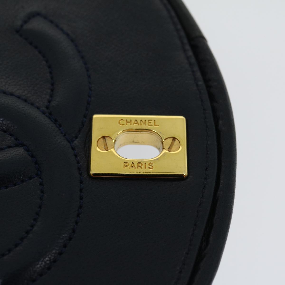 CHANEL Matelasse Chain Flap Shoulder Bag Lamb Skin Navy Gold CC  am2602gA