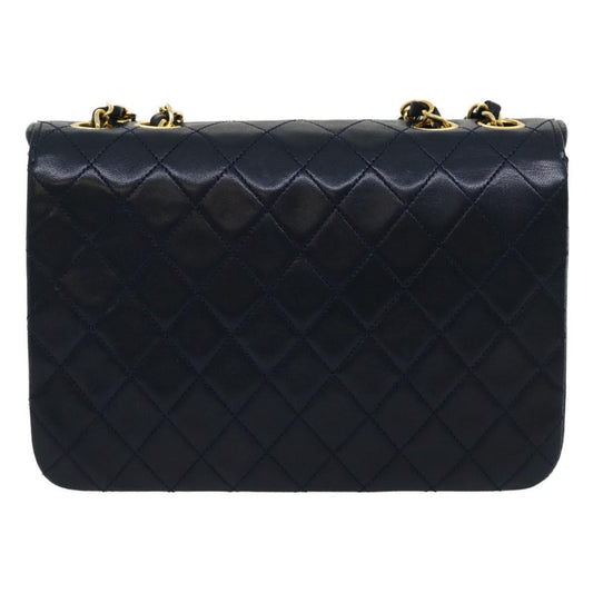 CHANEL Matelasse Chain Flap Shoulder Bag Lamb Skin Navy Gold CC  am2602gA