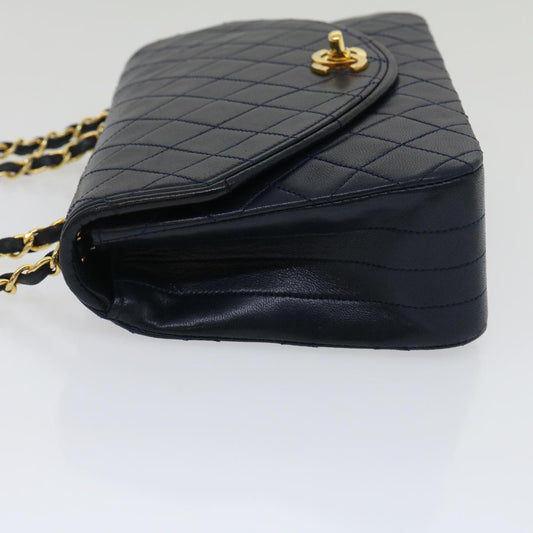 CHANEL Matelasse Chain Flap Shoulder Bag Lamb Skin Navy Gold CC  am2602gA