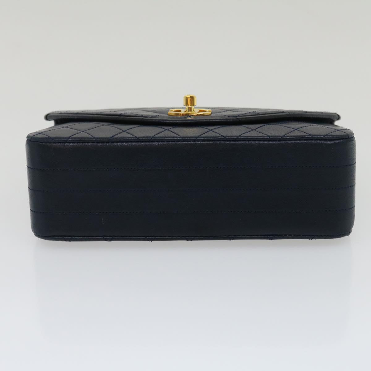 CHANEL Matelasse Chain Flap Shoulder Bag Lamb Skin Navy Gold CC  am2602gA