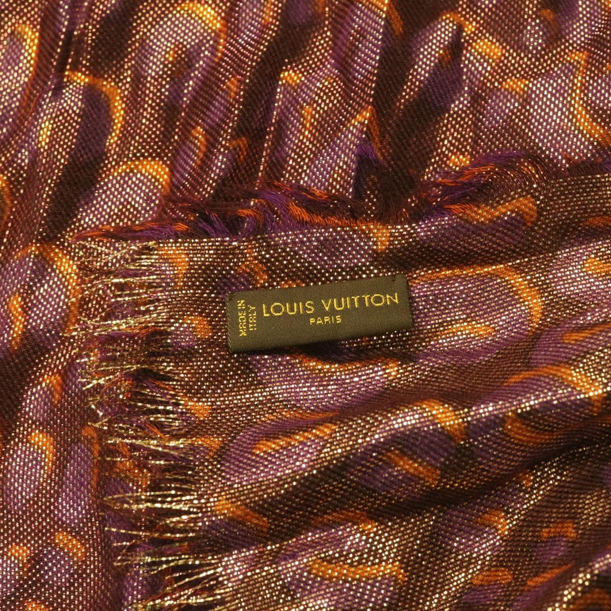LOUIS VUITTON Stole Scarf Cashmere Silk Polyester Shawl Purple LV am595g