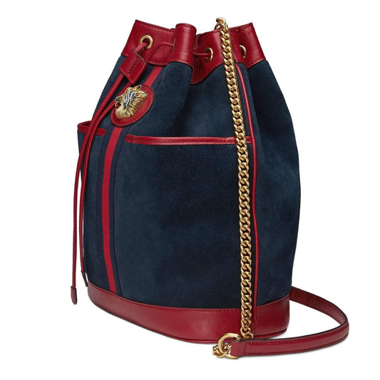 Luxury Gucci Trending 2025 Bucket Rajah Medium Suede Hobo Bag in Blue