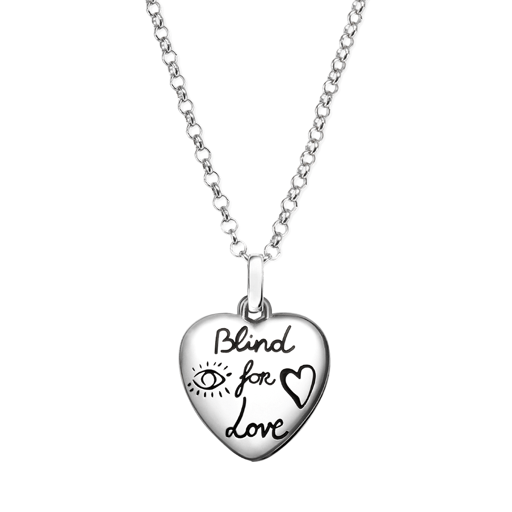 Luxury Gucci GG BLIND FOR LOVE STERLING SILVER HEART PENDANT NECKLACE